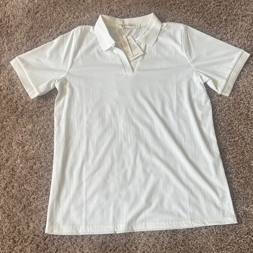 Grace and Emma collard Shirt; white